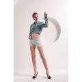 Women's Light Blue Denim Crop Shirt